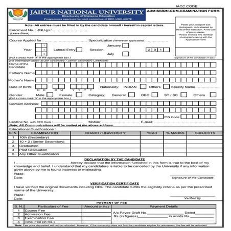 Jnu student admission form ver. 1.01