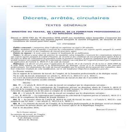 Jo modalités des contestations relatives aux experts chsct