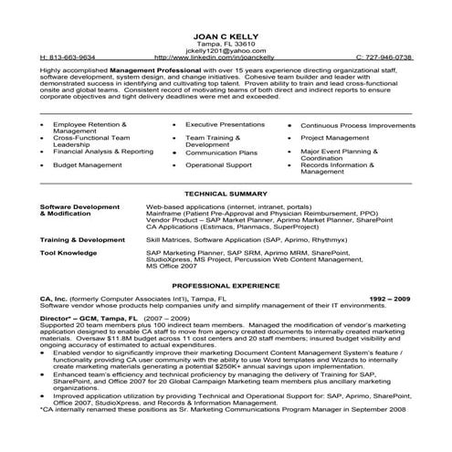 Joan Kelly Resume Management