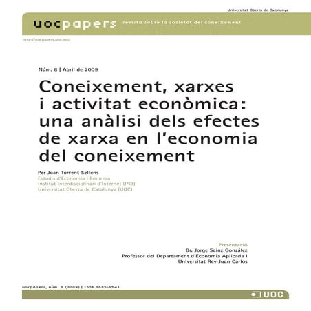 Joan Torrent   Coneixement, Xarxes I Activitat EconòMica