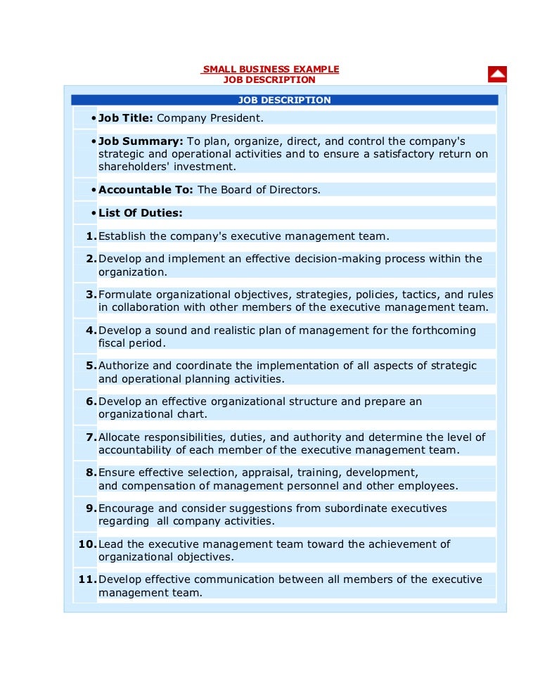 Organizational Chart With Job Description