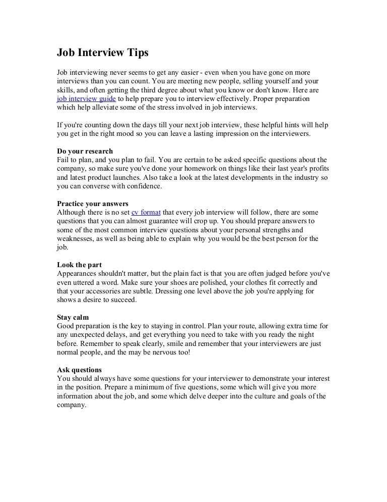 job interview hints