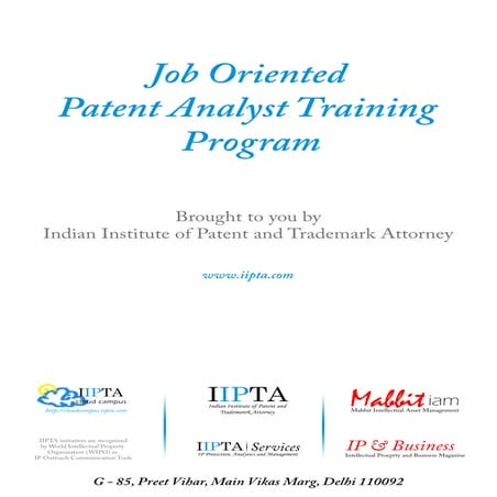 Job oriented Patent Analyst Program at IIPTA