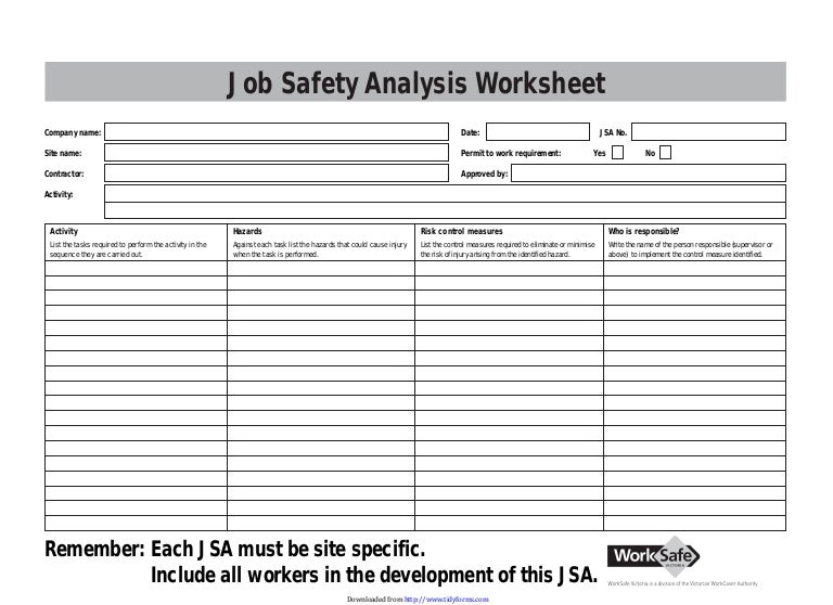 job safety analysis worksheet