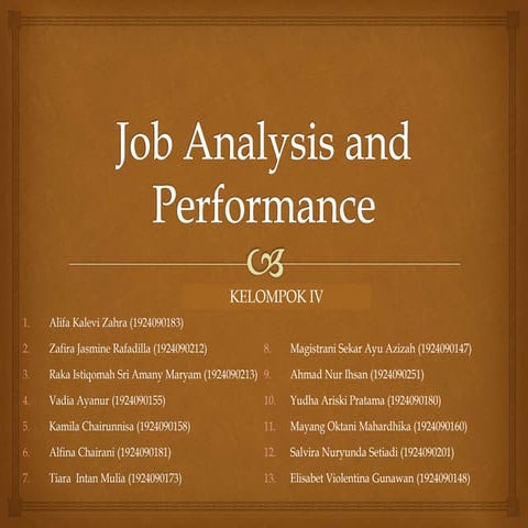 Job analysis and performance [english]