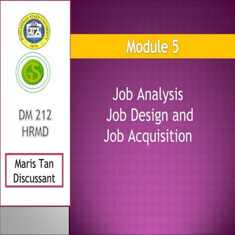 Job Analysis, Job Design and Job Acquisition
