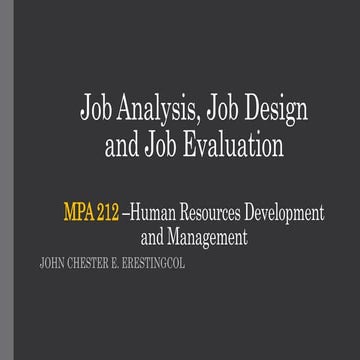 Job Analysis, Job Design and  Evaluation