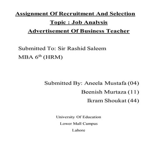 Job analysis of business teachers