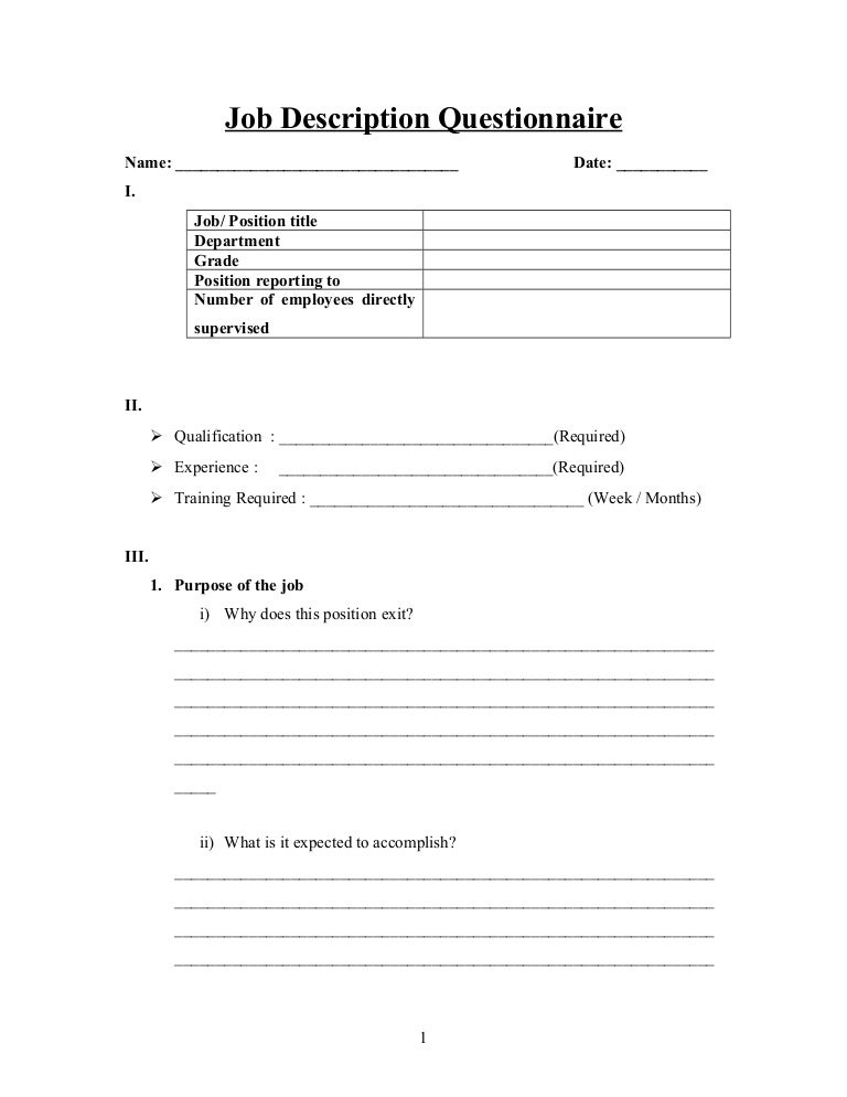 job analysis questionnaire manager