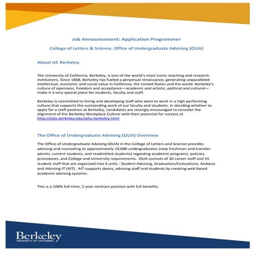 Hot Jobs: Application Programmer for UC Berkeley's College of Letters & Scien...