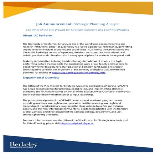 Job announcement: Strategic Planning Analyst