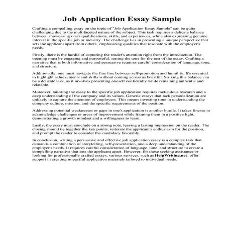 Job Application Essay Sample | PDF
