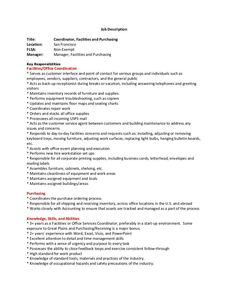 facility coordinator jobs resumes