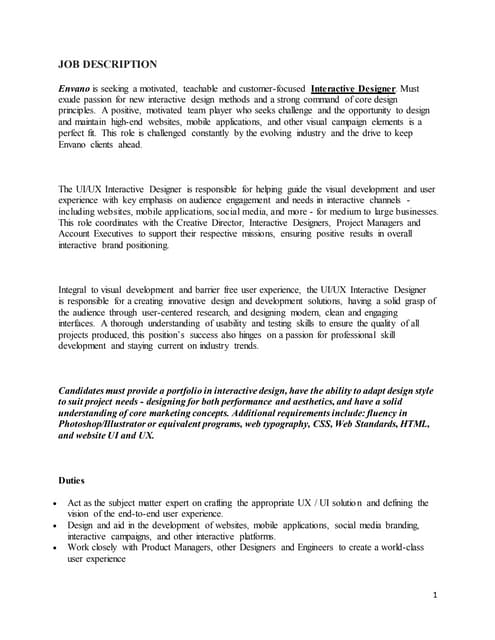 User Experience Design Job Description photo