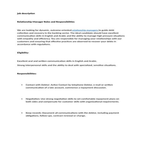 Relationship Manager Roles and Responsibilities | DOCX