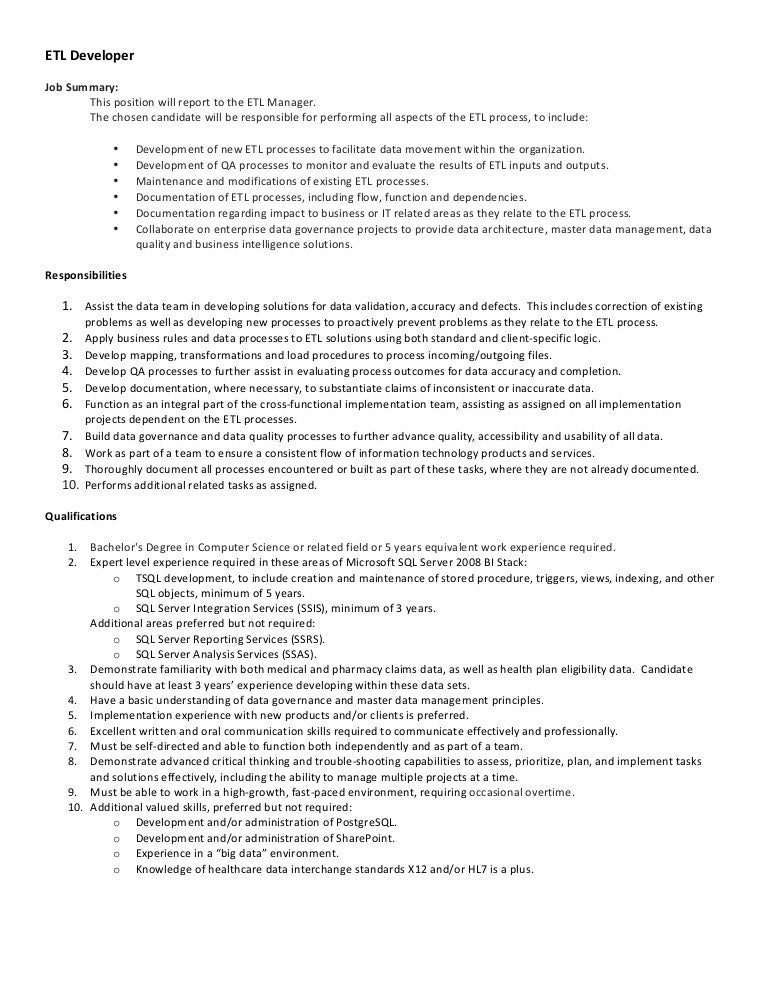 pharmmd etl developer job description
