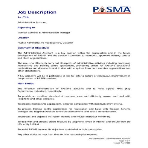Job description administration_assistant