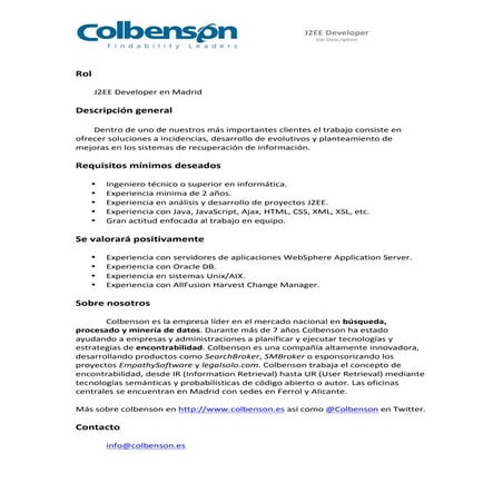 Oferta de empleo desarrollador para Madrid