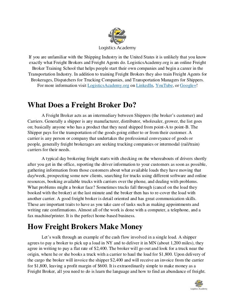 Job Description for Freight Brokers and Freight Agents LogisticsAca…
