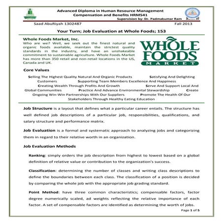 Job Evaluation at Whole Foods