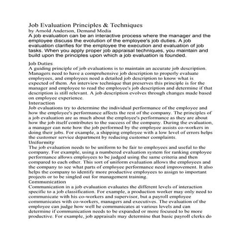 Job evaluation principles report mpa