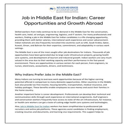 Job in Middle East for Indian: Career Opportunities and Growth Abroad | PDF