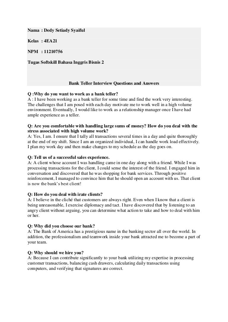 job interview teller interview questions for teller position