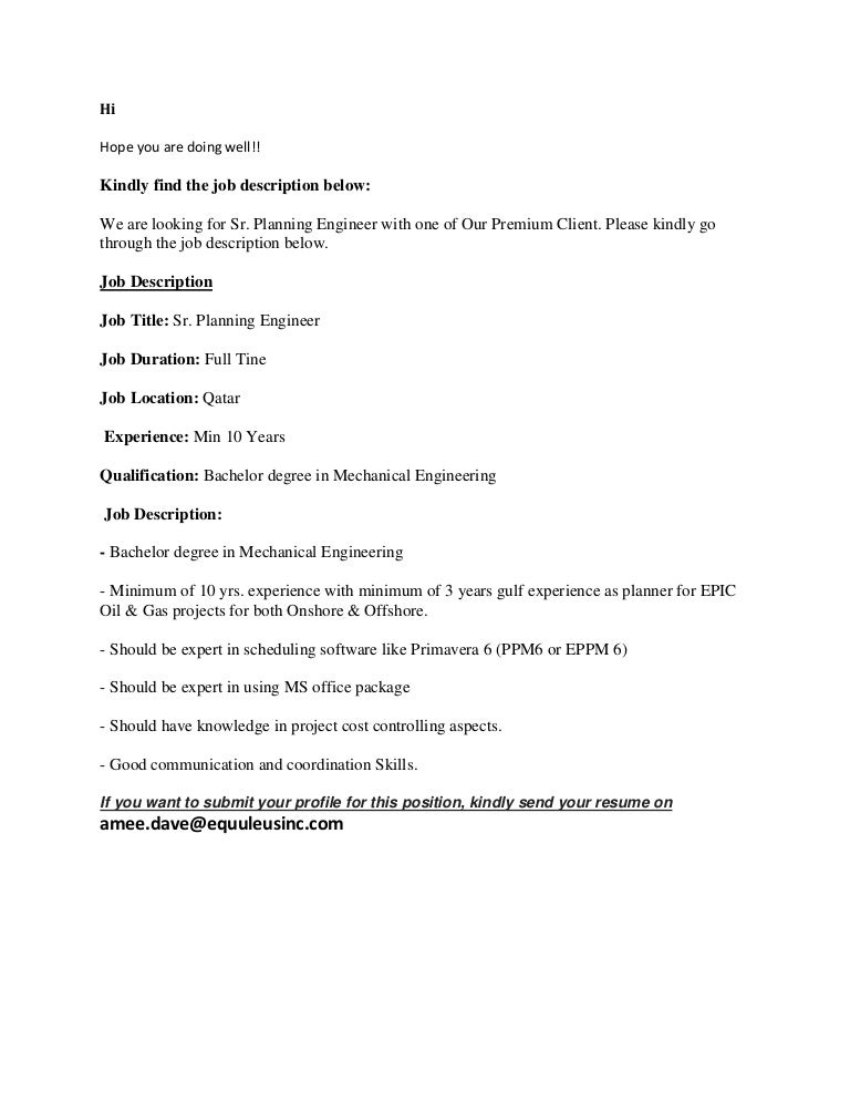 Job opening sr planning engineerqatar