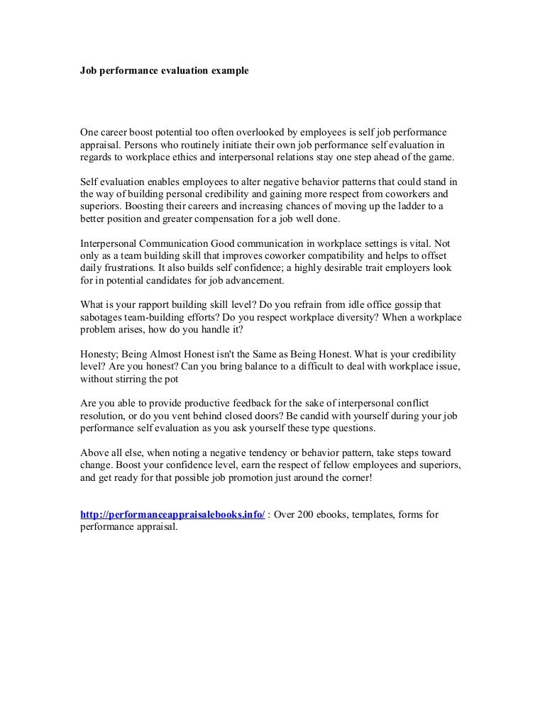 job performance evaluation example employee appraisal example