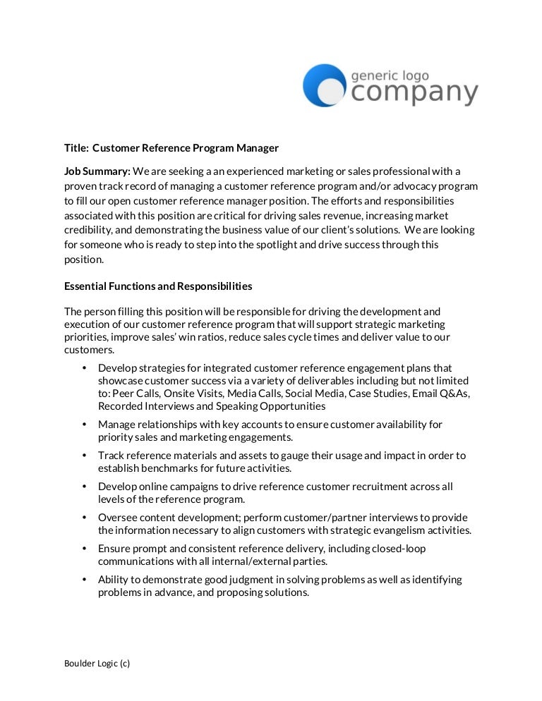 customer reference manager job posting template