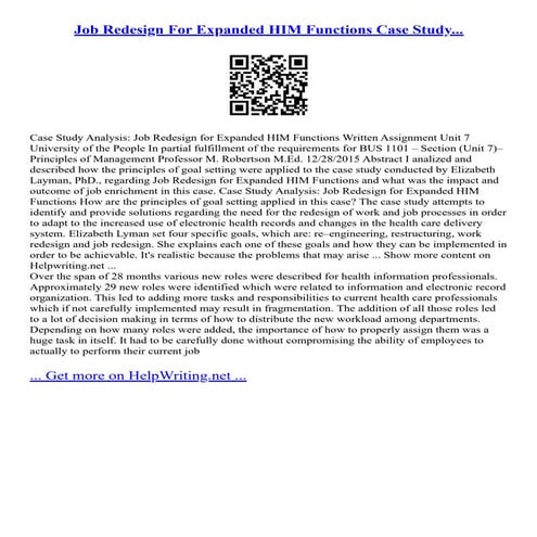 Job Redesign For Expanded HIM Functions Case Study...