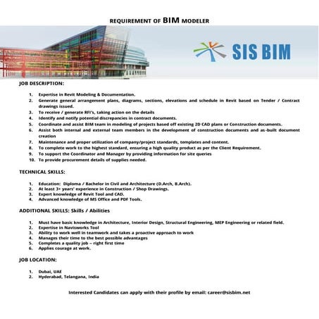 REQUIREMENT OF BIM MODELER