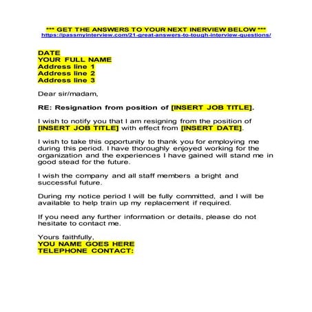 JOB RESIGNATION LETTER SAMPLE + TEMPLATE