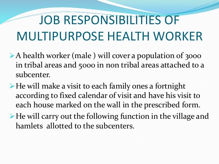 Job responsibilities of multipurpose health worker