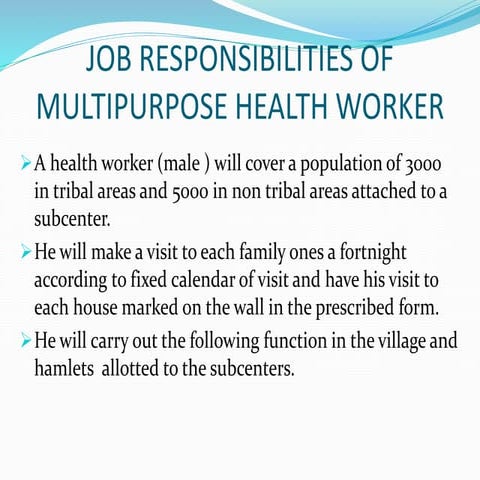 Job responsibilities of multipurpose health worker