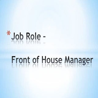 Job role – foh manager