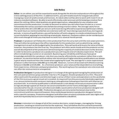 Job Roles within the Industry.