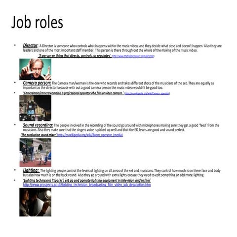 Job roles in the production of a music video | DOCX