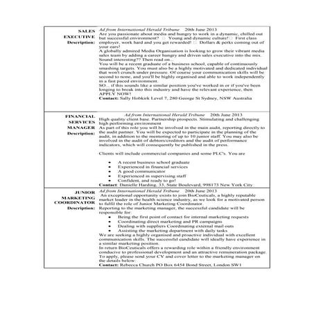 Jobs for cover letter exercise