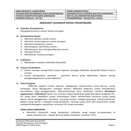 Jobsheet instalasi mikrotik