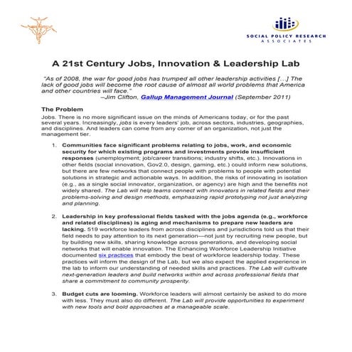 A 21st Century Jobs, Innovation & Leadership Lab