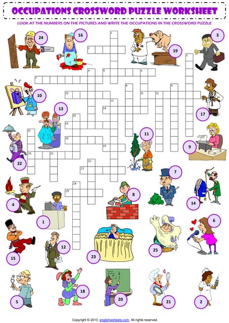 jobs occupations professions criss cross crossword puzzle vocabulary