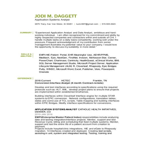 Jodi Daggett resume 2016