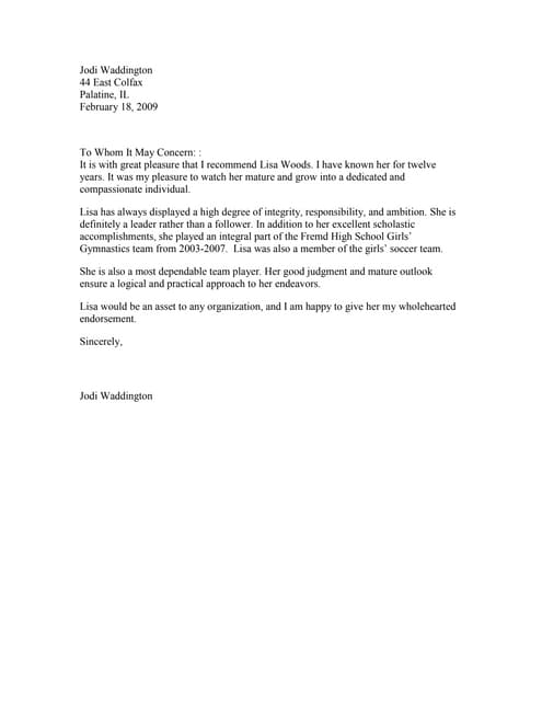 letter of recommendation 2009 cheerleading recommendation letter