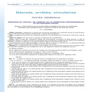 Décret relatif au barème des indemn...