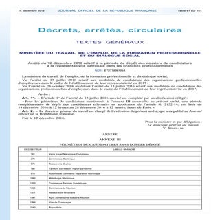 Arrêté représentativité patronale :...