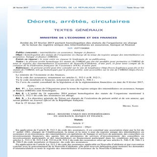 ORIAS : homologation des statuts mi...