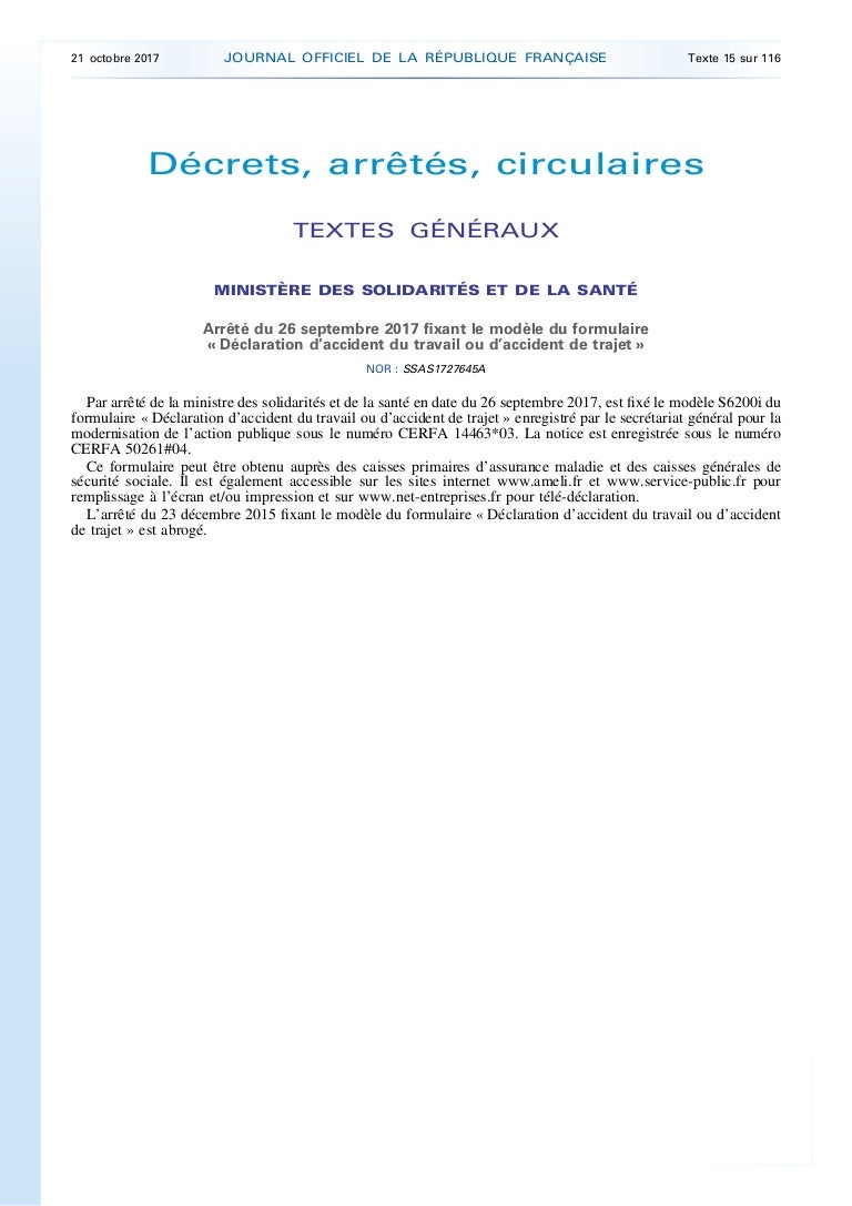 Accident Du Travail Ou De Trajet Formulaire