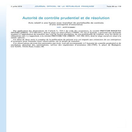 Avis de transfert d'un portefeuille de contrats depuis Contassur SA ...