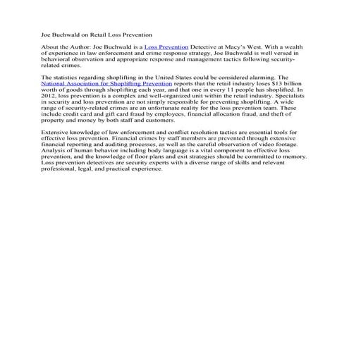 Joe buchwald on retail loss prevention